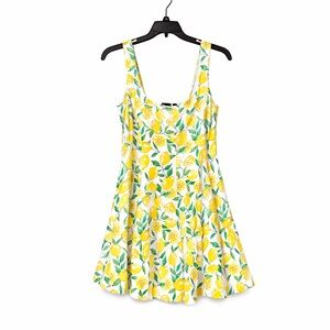 Gap Medium Linen Blend Lemon Print Dress NWT Summer Sundress Smocked Back A-Line